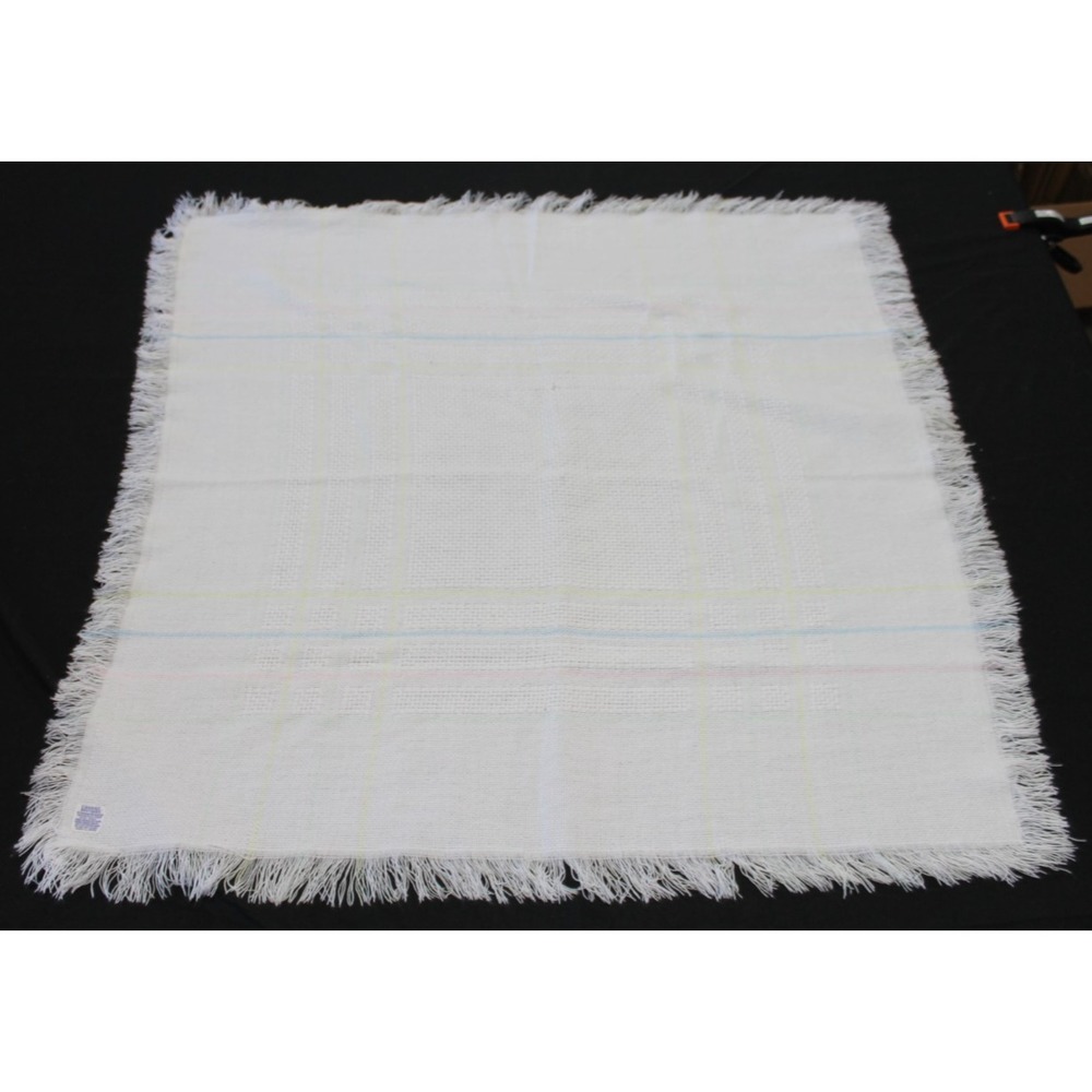 Vintage Carriage Boutiques Fringe Throw Blanket White Pastel Plaid Acrylic 37"